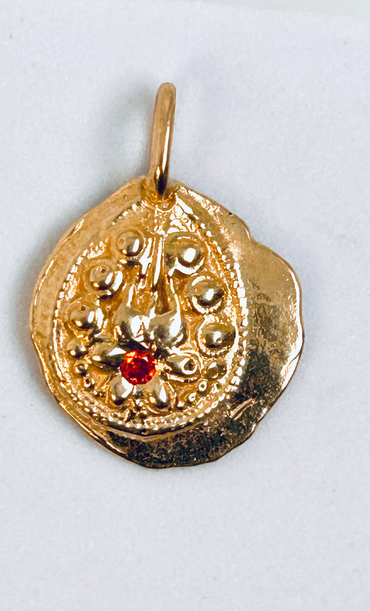 CIONDOLO RAJASTHANO m2 in bronzo CON ZIRCONE-ARANCIO