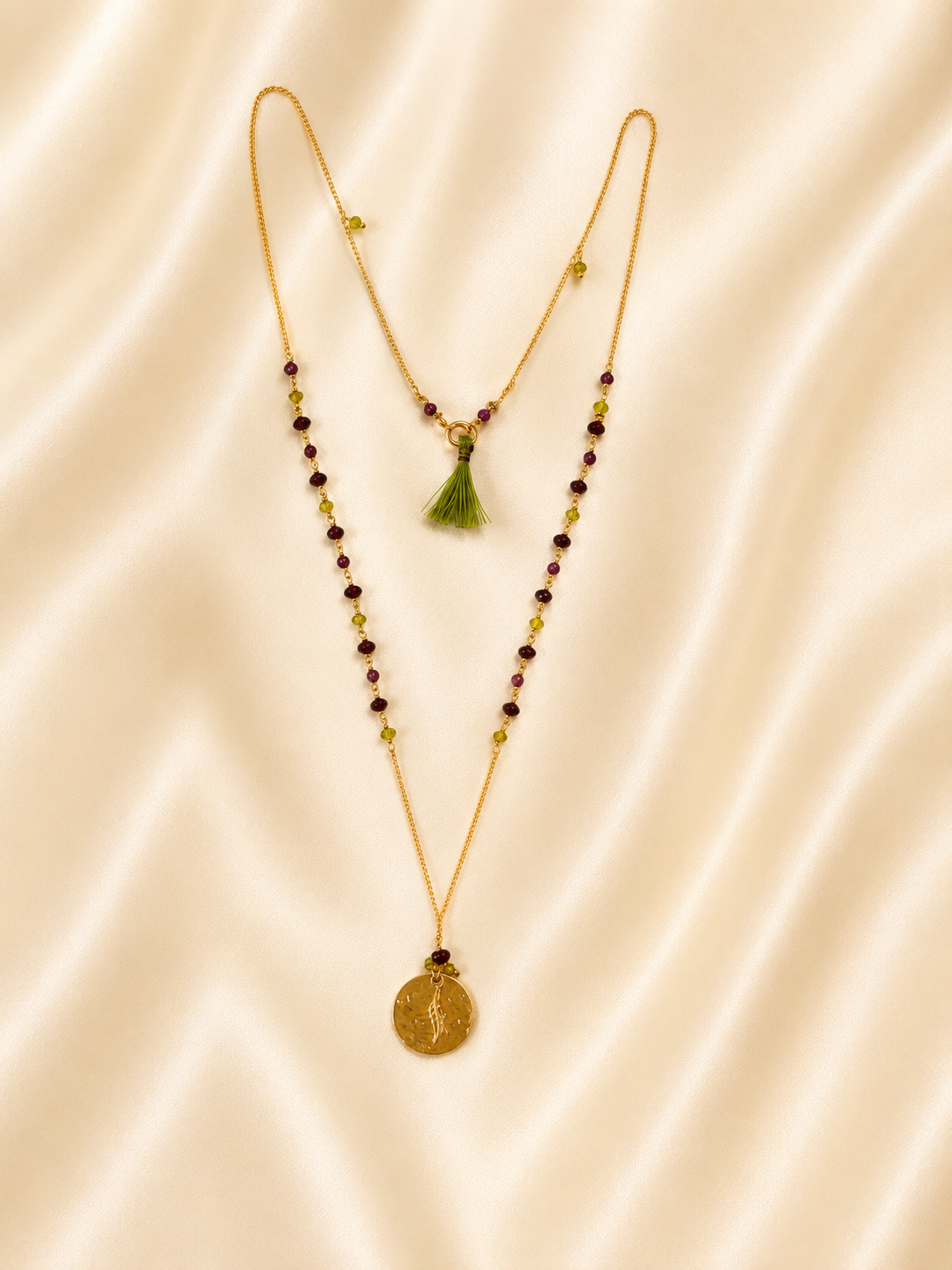 COLLANA MOON CON GRANATI, RUBINI ZAFFIRO ROSA E VESUVIANITE