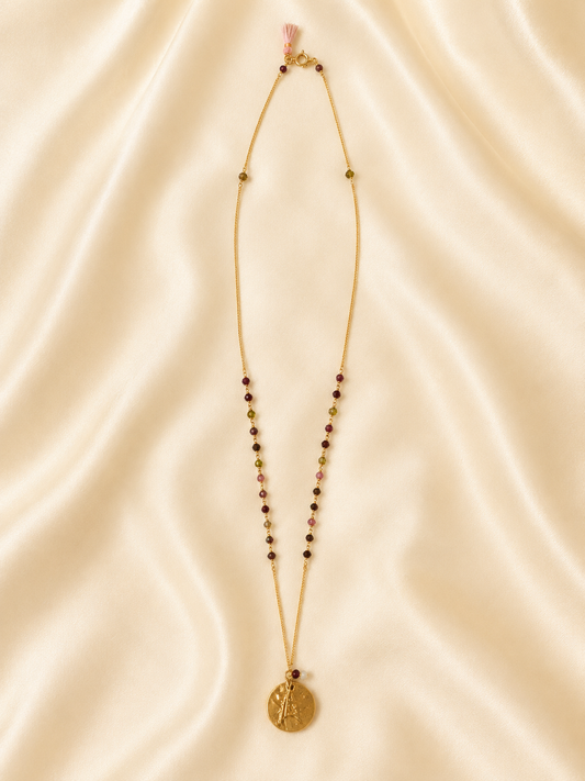 COLLANA MOON CON GRANATO E VESUVIANITE VERDE 