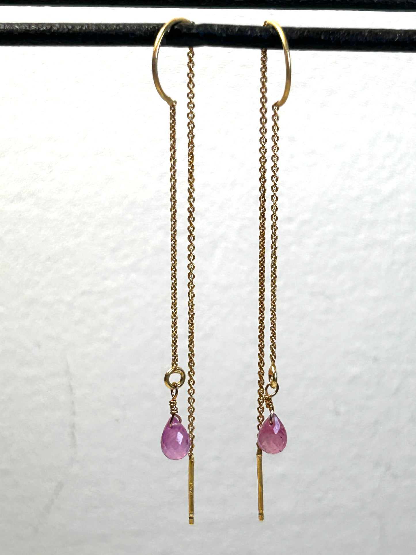 LONG LIGHT EARRINGS with strawberry rose quartz