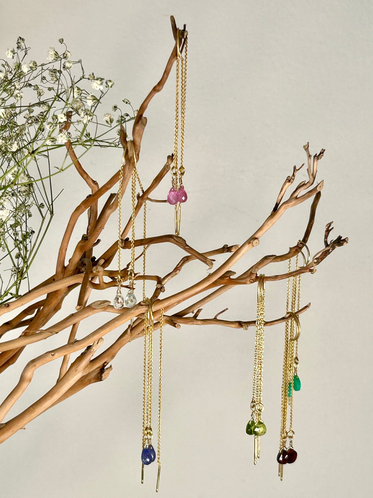 LONG LIGHT EARRINGS with strawberry rose quartz