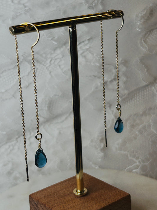 LONG LIGHT earrings with London blue topaz
