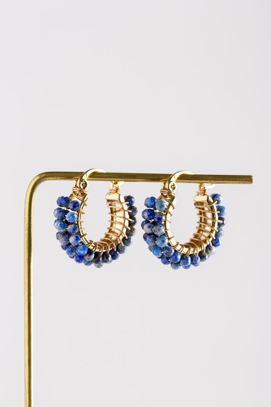 DOUBLE CREOLE EARRINGS with sea blue chalcedony