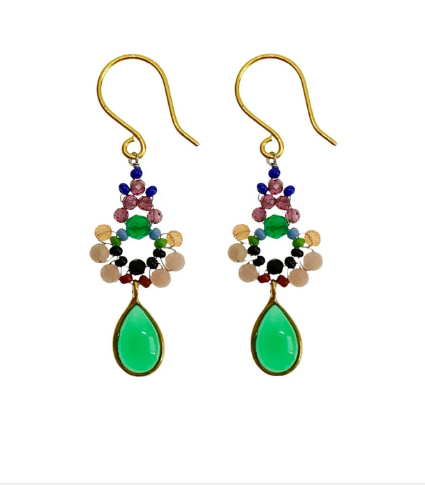 Orecchini Le Mignon A3 con onice verde, quarzi, granati