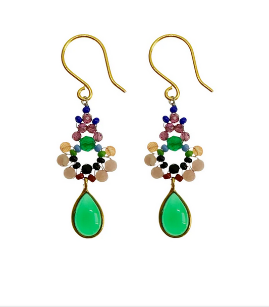 Orecchini Le Mignon A3 con onice verde, quarzi, granati