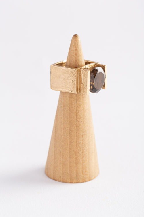 ANELLO BIG SQUARE, bronzo e quarzo brown fumè