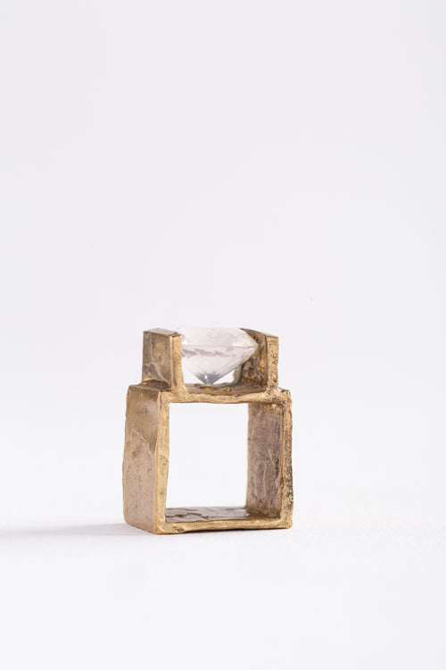 ANELLO BIG SQUARE, argento e quarzo rosa