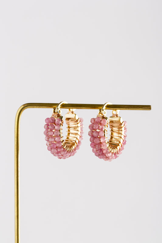 DOUBLE CREOLE EARRINGS rose quartz